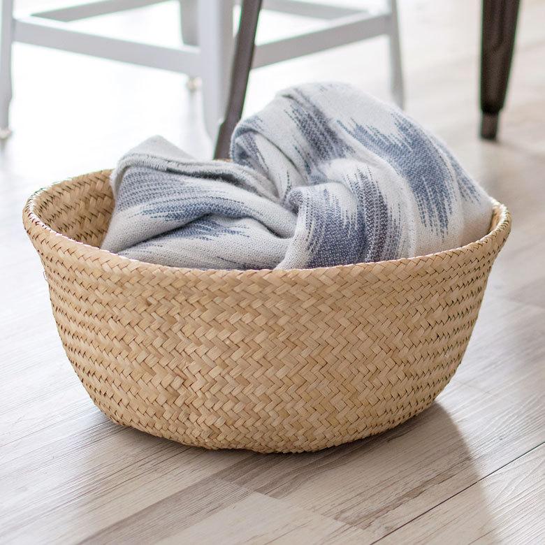 ELEMENTS バスケット 収納ボックス かご シーグラス W約35cm ハンドル