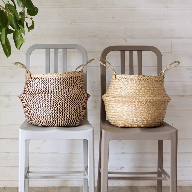 ELEMENTS バスケット かご 収納 ハンドル付き ブラック シーグラス製