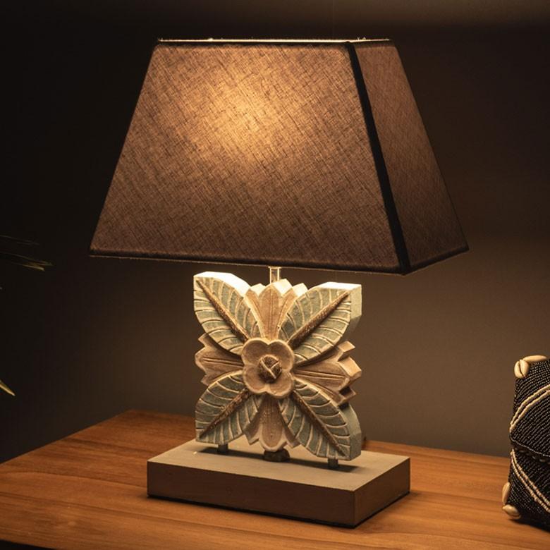 テーブルランプ デスクライト スタンドライト グリーンリーフ 木彫り