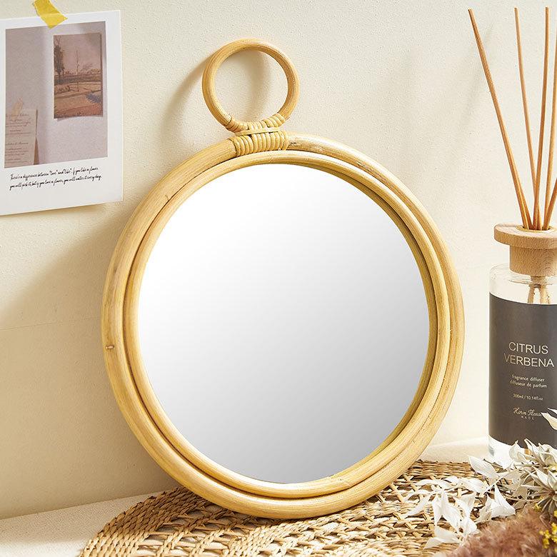 ELEMENTS ミラー 鏡 おしゃれ 壁掛け 立て掛け 卓上 ラタン かがみ 籐