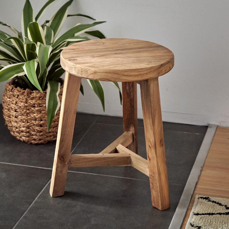 ELEMENTS スツール チーク ウッド 天然 木 製 ショート 古材 約 高さ