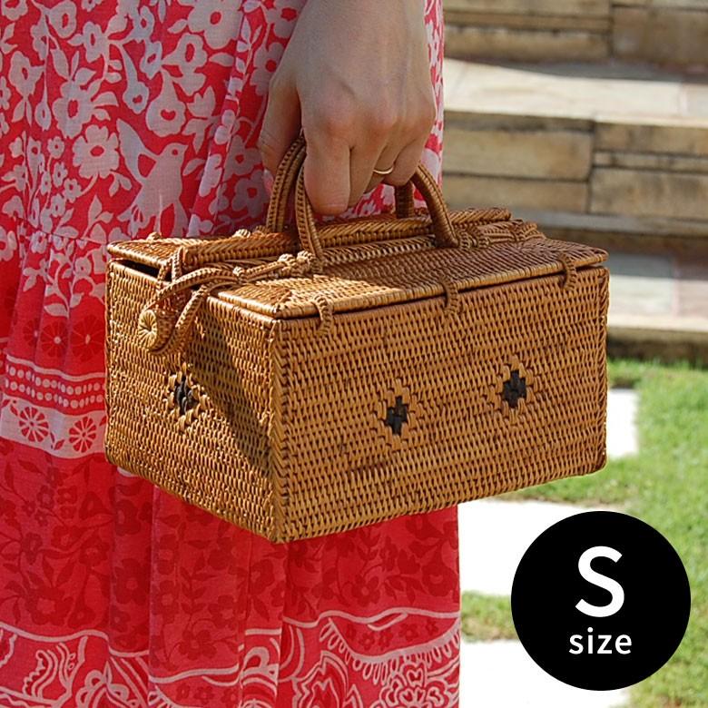 カゴバッグ コスメバッグ アタ製 アジアン バリ雑貨 蓋つき 間仕切り