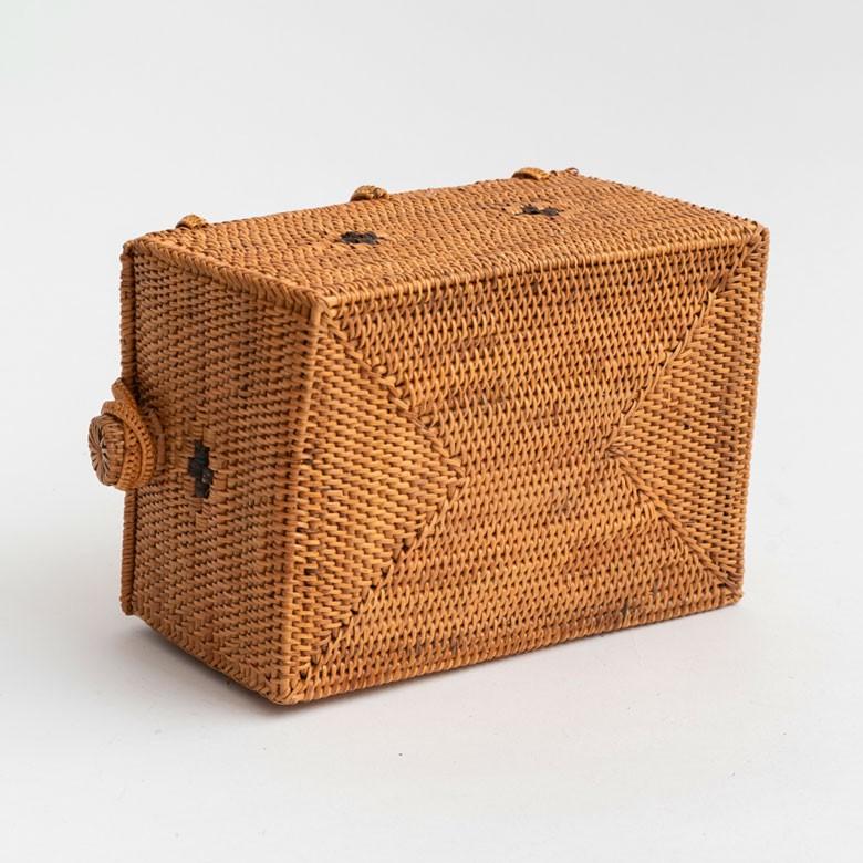 カゴバッグ コスメバッグ アタ製 アジアン バリ雑貨 蓋つき 間仕切り