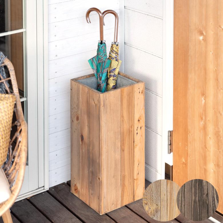 ELEMENTS 傘立て スリム角型 古木風仕上げ 木製 幅24.5cm Botanique