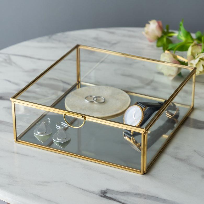 ELEMENTS ガラス ケース ジュエリー ボックス ふた付き 小物 入れ 卓上