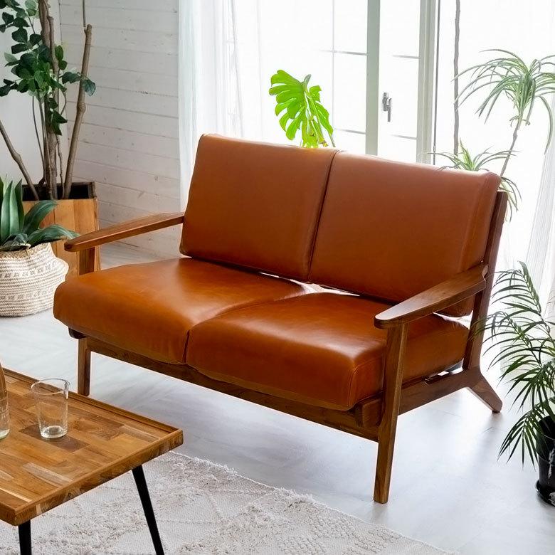 東谷 ソファ 2人掛け 2P 本革 木 幅 125cm キャメル ブラウン レザー