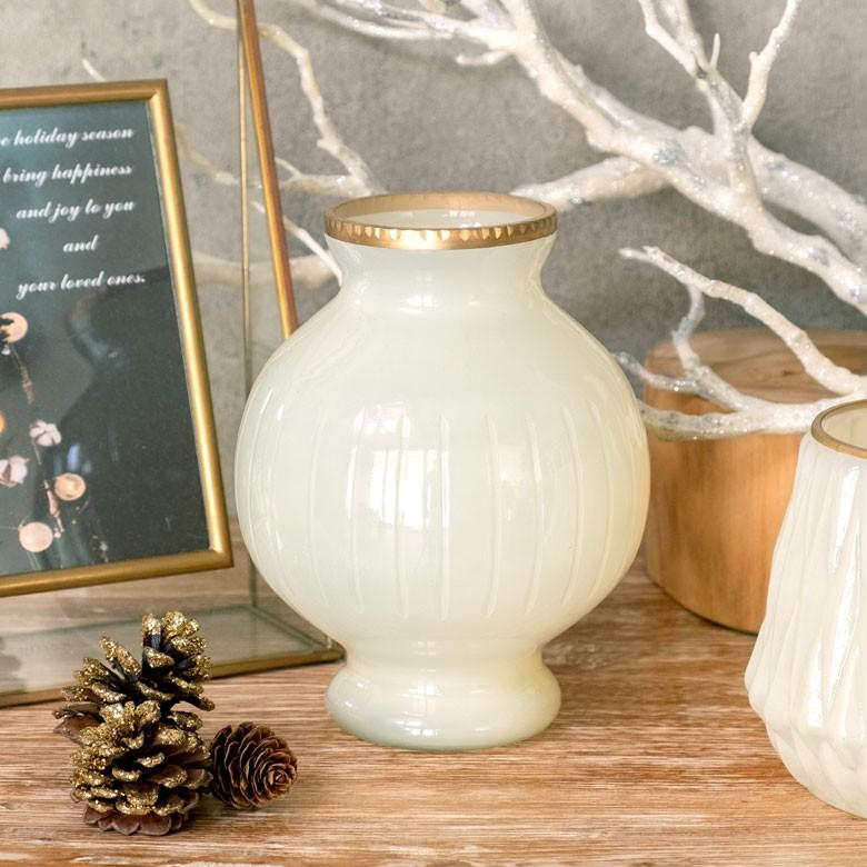 フラワーベース ガラス ミルクカラー ゴールド 花瓶 直径12cm 高さ16.5