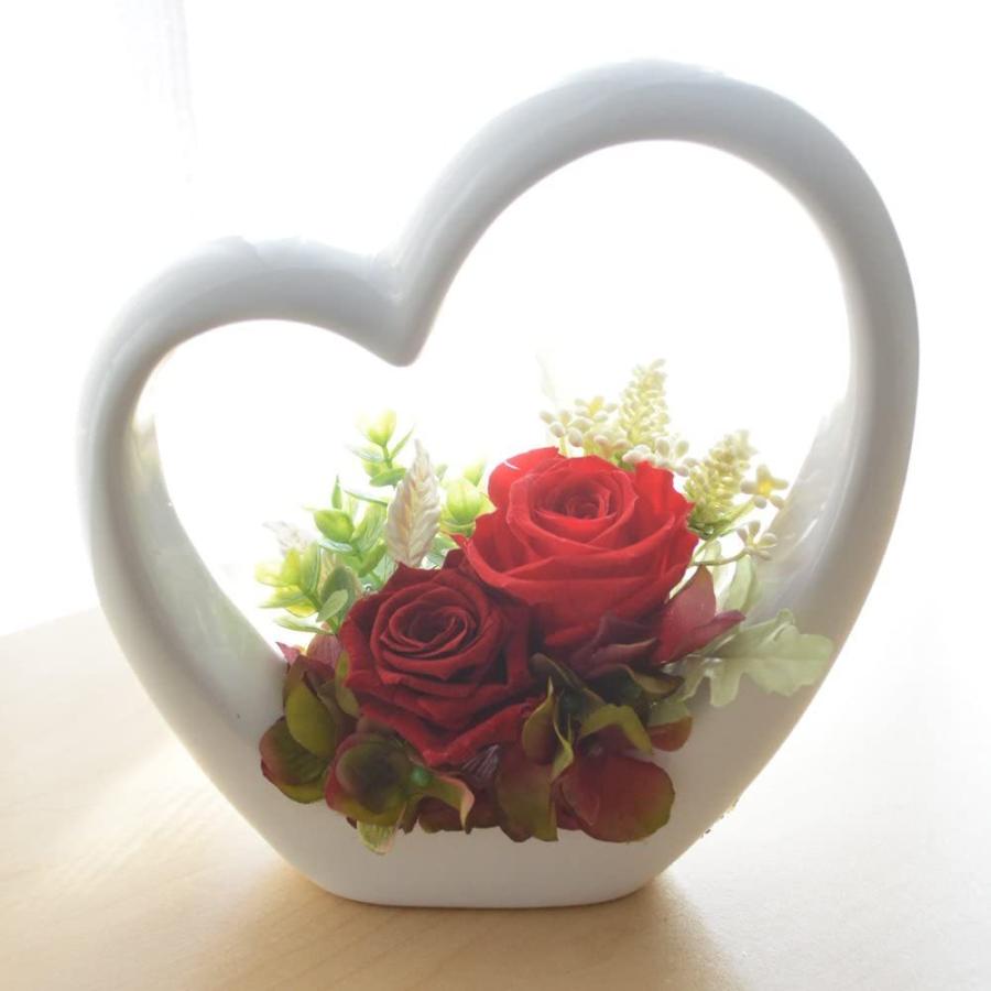 プリザーブドフラワー ハート型陶器 赤バラ アレンジメント クリア