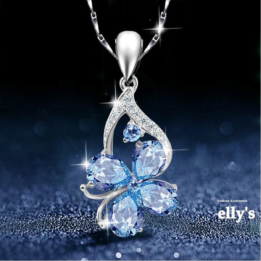 クローバーモチーフ レディースネックレス パープル ブルー ペンダント