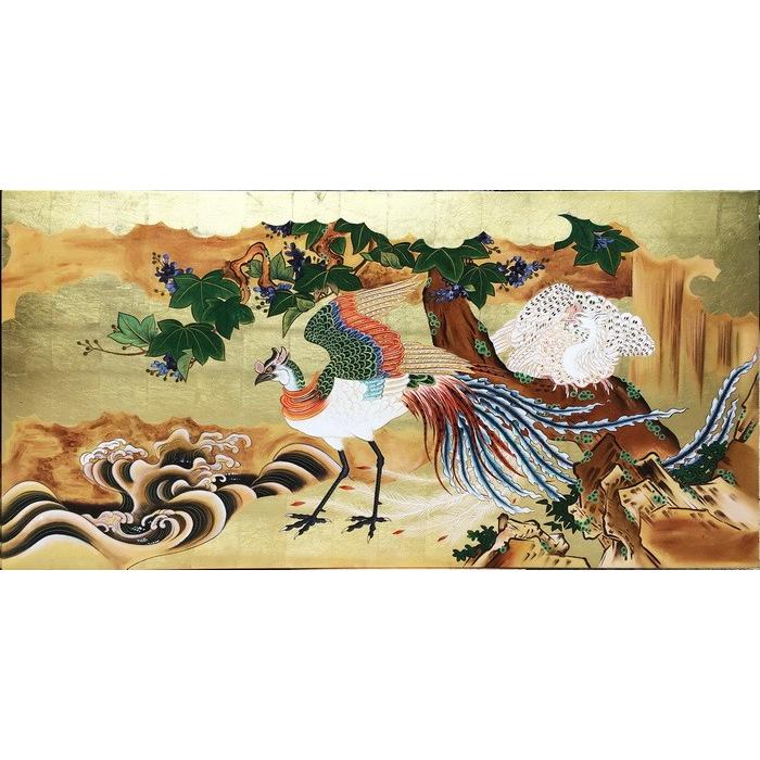 漆絵 狩野派_鳳凰図 右隻 NH280 : 絵画制作専門ユーラシアアート