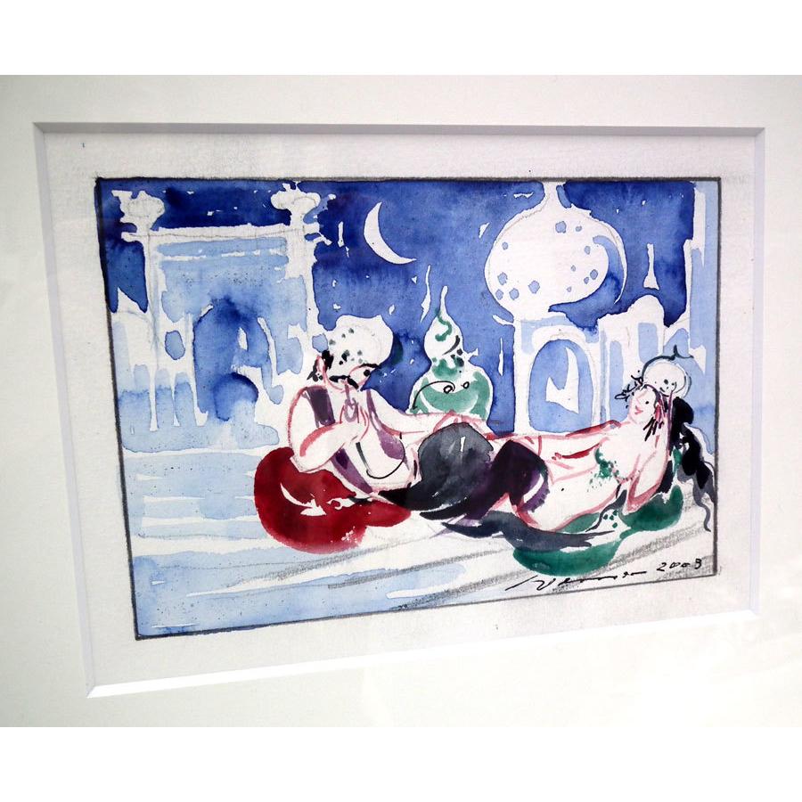 マイセン ハインツ・ヴェルナー 直筆水彩画 サルタンと美女（額装