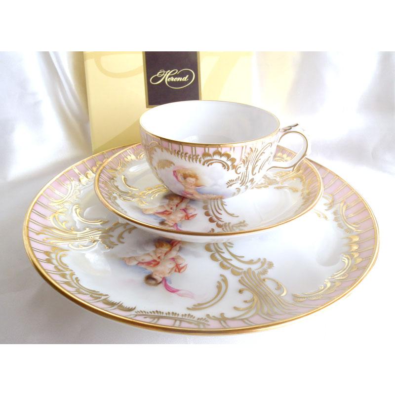 ヘレンド（HEREND） 天使ピンク 3ピースセット ティーカップアンド