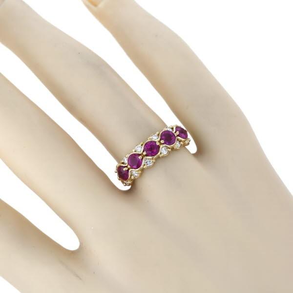K18YG イエローゴールド リング ルビー1.38ct ダイヤモンド0.25ct 5石
