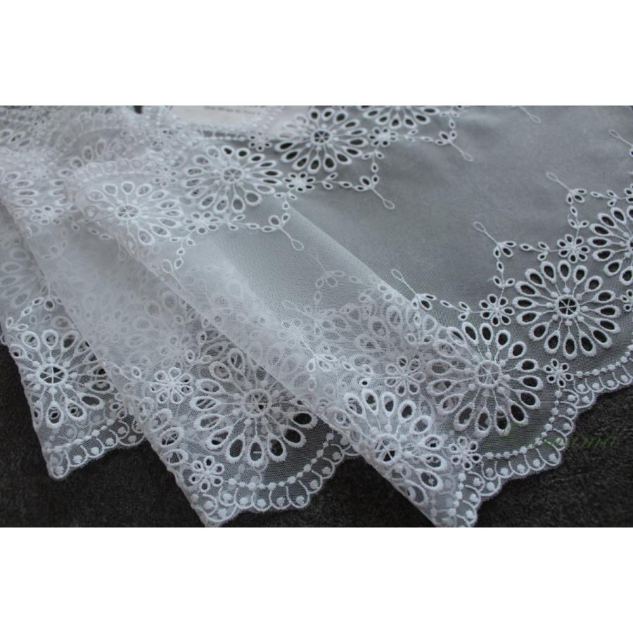 チュール幅広レース 0.5m 両山スカラップ 花 白 (LFLB22WHHWRY
