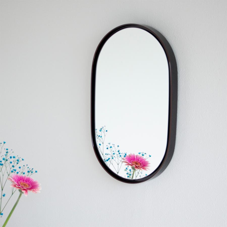 鏡 壁掛け ミラー 丸 丸い 楕円 ウォールミラー 木製 フレーム 漆