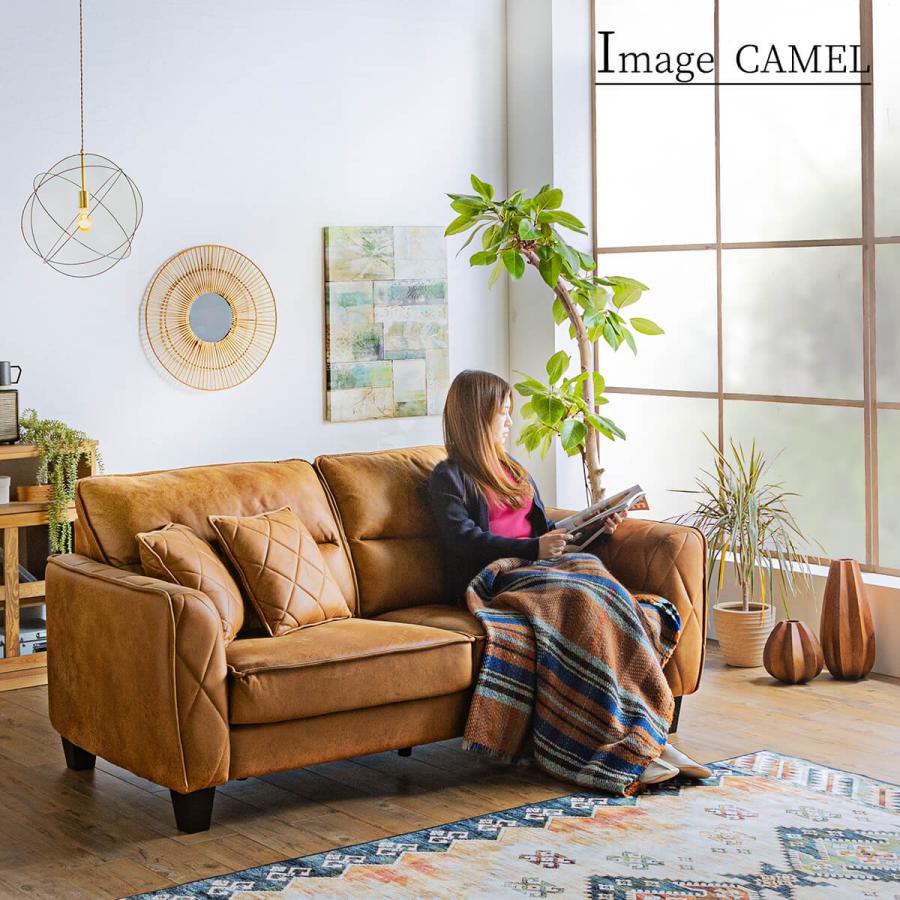 ソファー ファブリックレザー 三人掛け 3P ソファ ヴィンテージ調