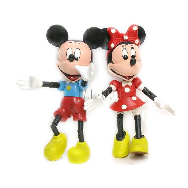 ミッキー&ミニー 木製ドール 2点セット ベンチ付き マホガニー 人形