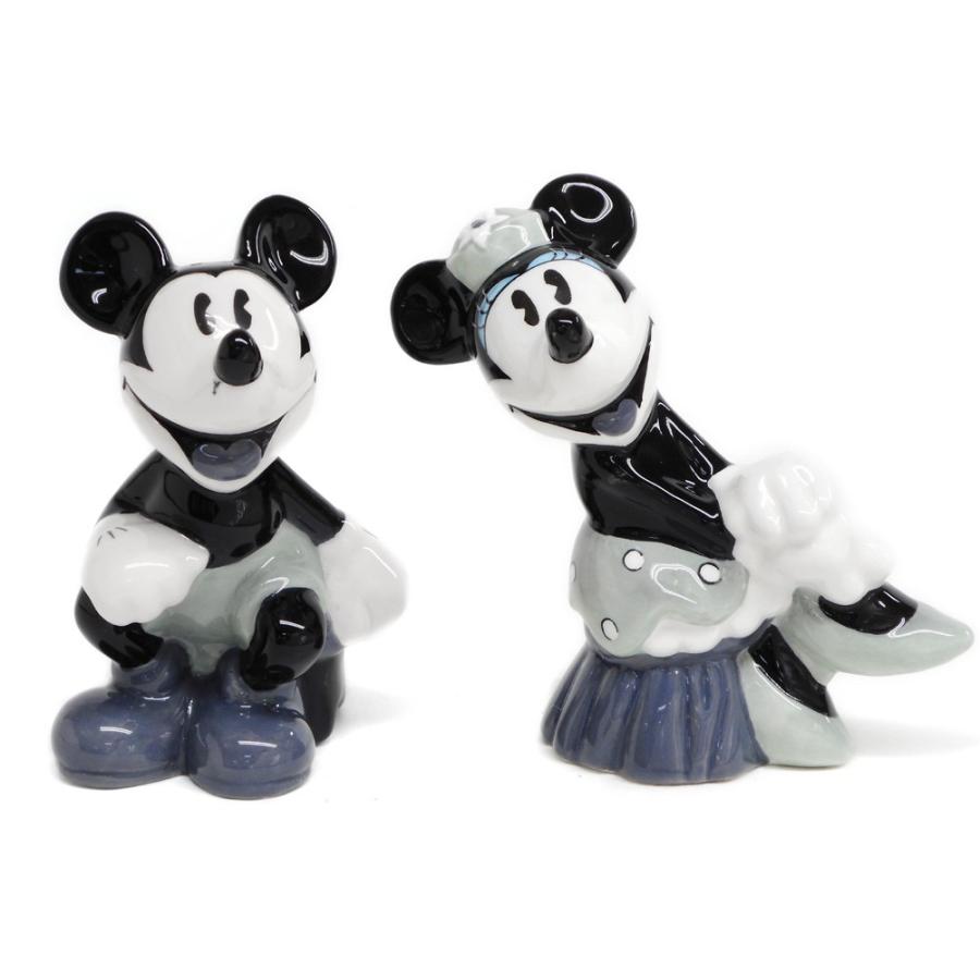 ミッキー&ミニー ソルト&ペッパー モノクロ ポーセリン フィギュア 2点