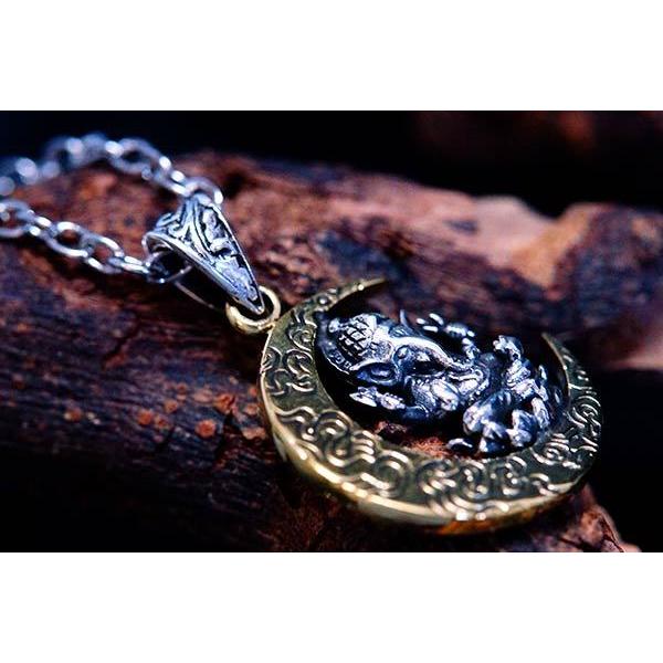 ガネーシャ インドの神様 象 月 三日月 ムーン シルバー 925 メンズ