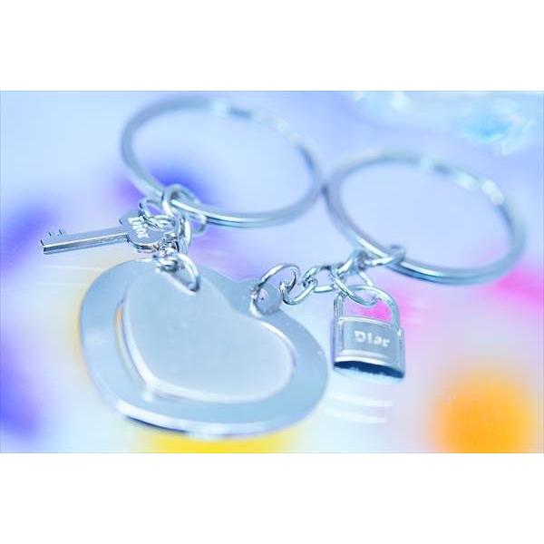ハート Love 鍵 錠 キー クリア ビーズ ペア キーホルダー キーリング