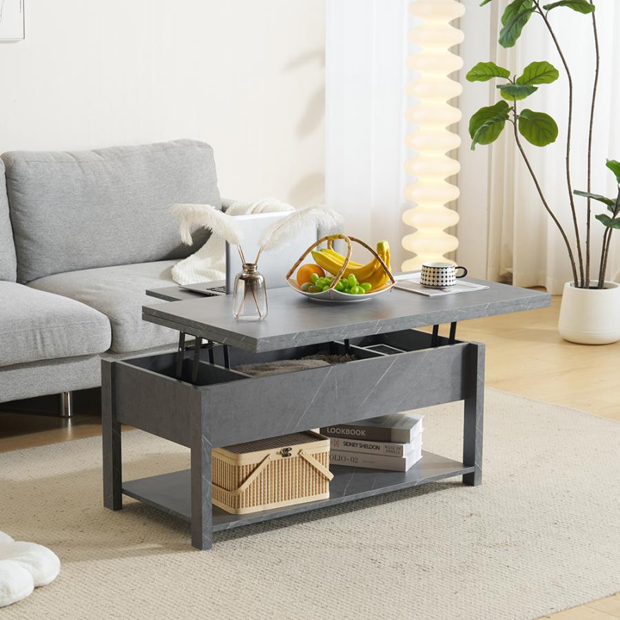 昇降式テーブル 収納付き 幅100 高さ調節 展開可能 リフトアップ