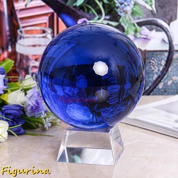 水晶玉 水晶球 12cm クリスタルボール ブルー クリア台座付き 宙玉撮影