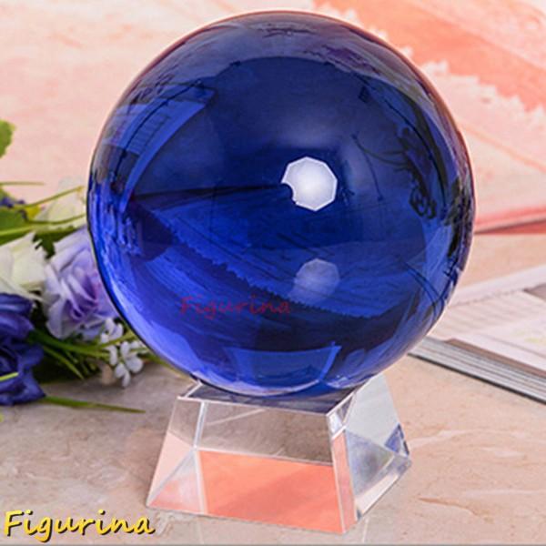 水晶玉 水晶球 12cm クリスタルボール ブルー クリア台座付き 宙玉撮影