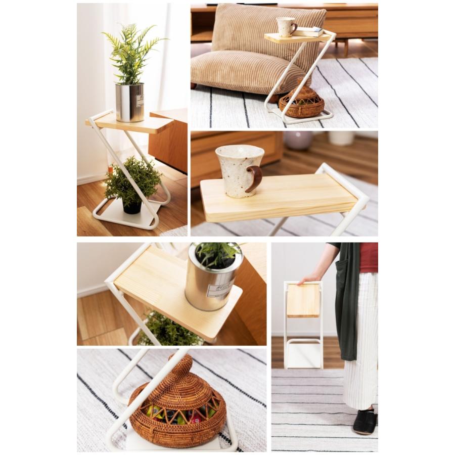 東谷 サイドテーブル 天然木 Z字 高さ40.2 省スペース コンパクト