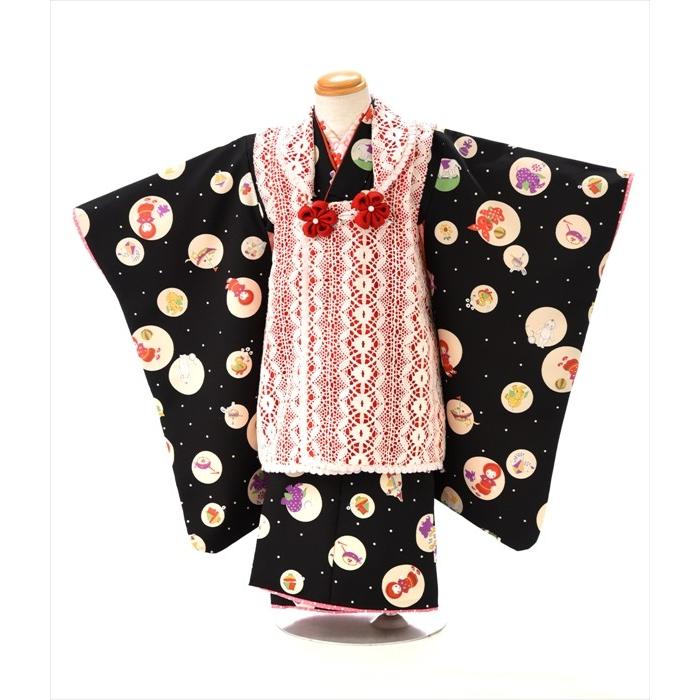 七五三 レンタル 3歳 女の子 被布 黒ひさかたろまんレース《身長》90cm