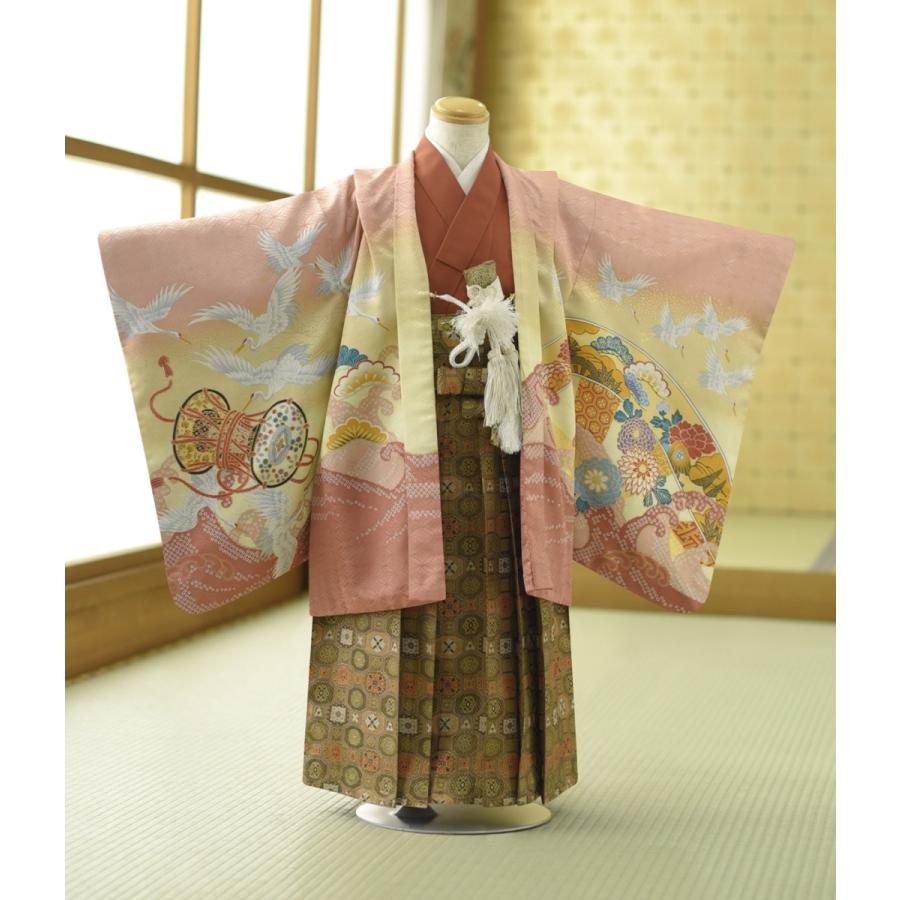 七五三 レンタル 5歳 男の子 ピンクぼかし波に兜《身長》100cm前後