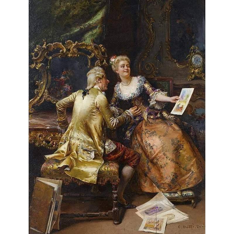 ロココ調ゴールドダブルフレーム 貴族額絵 ファブリック印刷 354S