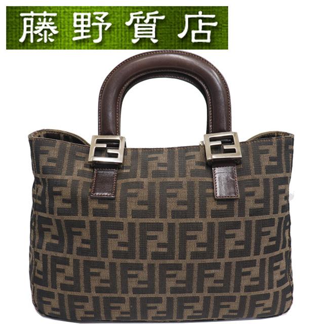 FENDI（フェンディ） ズッカ柄 ハンドバッグ キャンバス レザー