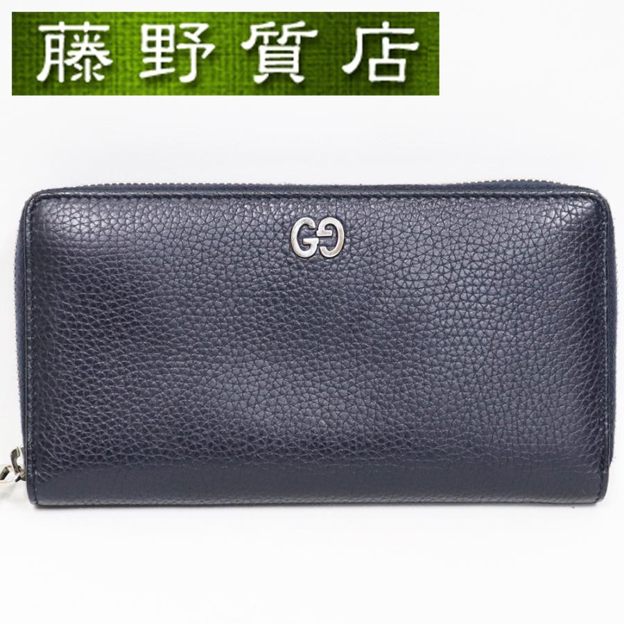 GUCCI（グッチ） (美品) ラウンドファスナー 長財布 レザー ネイビー