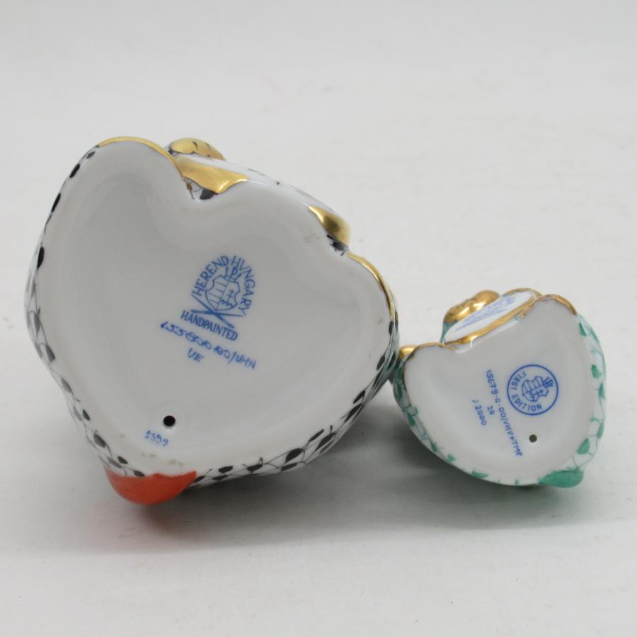 ヘレンド（HEREND） 招き猫 グリーン＆ブラック 開運 フィギュリン 計2