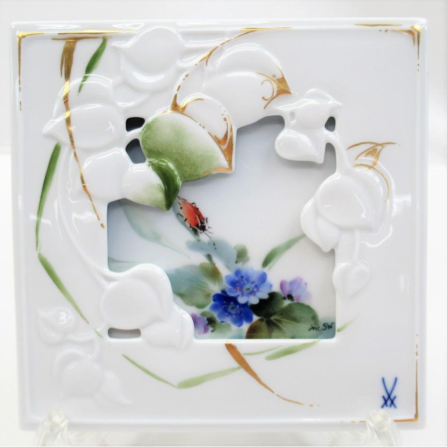 マイセン 1.マイセン ザビーネ ワックス inv.SW 虫 草花 立体陶板画