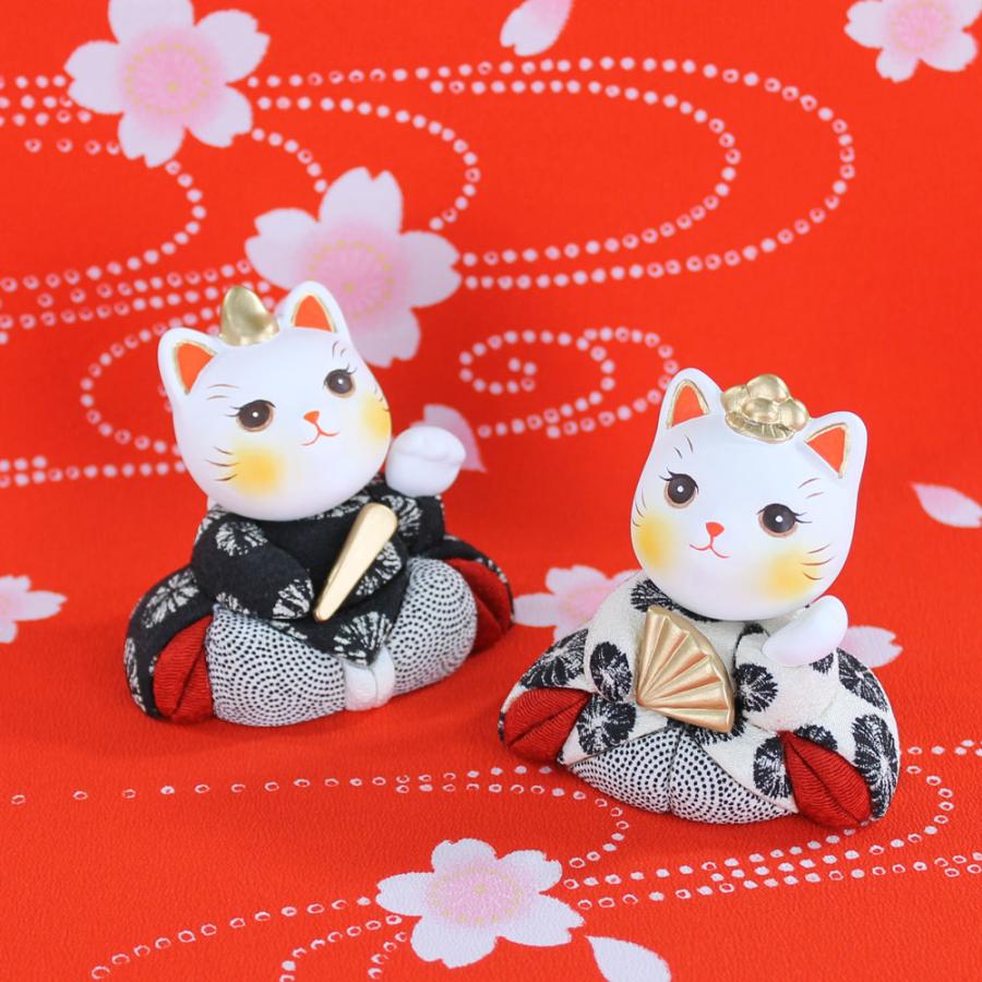 一秀 雛人形 ケース飾り(一秀作 木目込み 人形 花ねこ雛 モノクロ N3