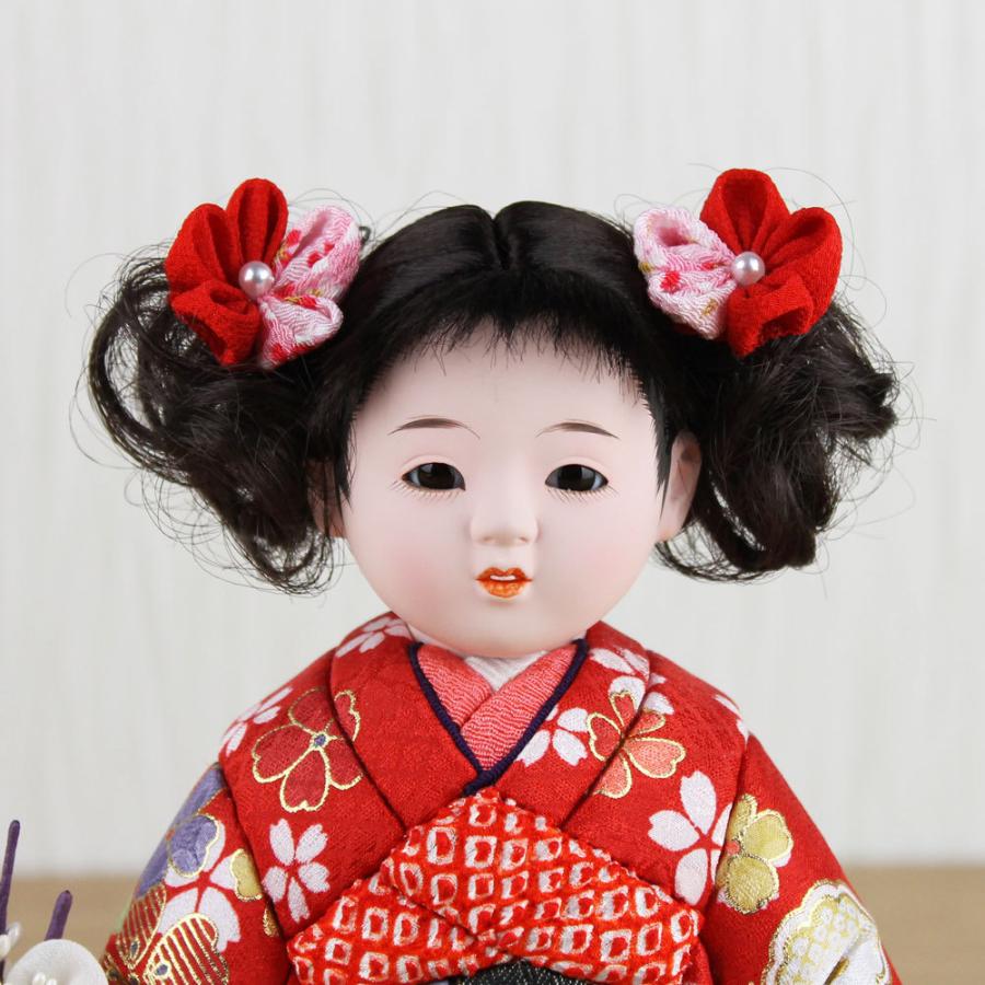 市松人形 ガラスケース入り 赤地桜着物 銘札あり 市松人形 木目込み 6