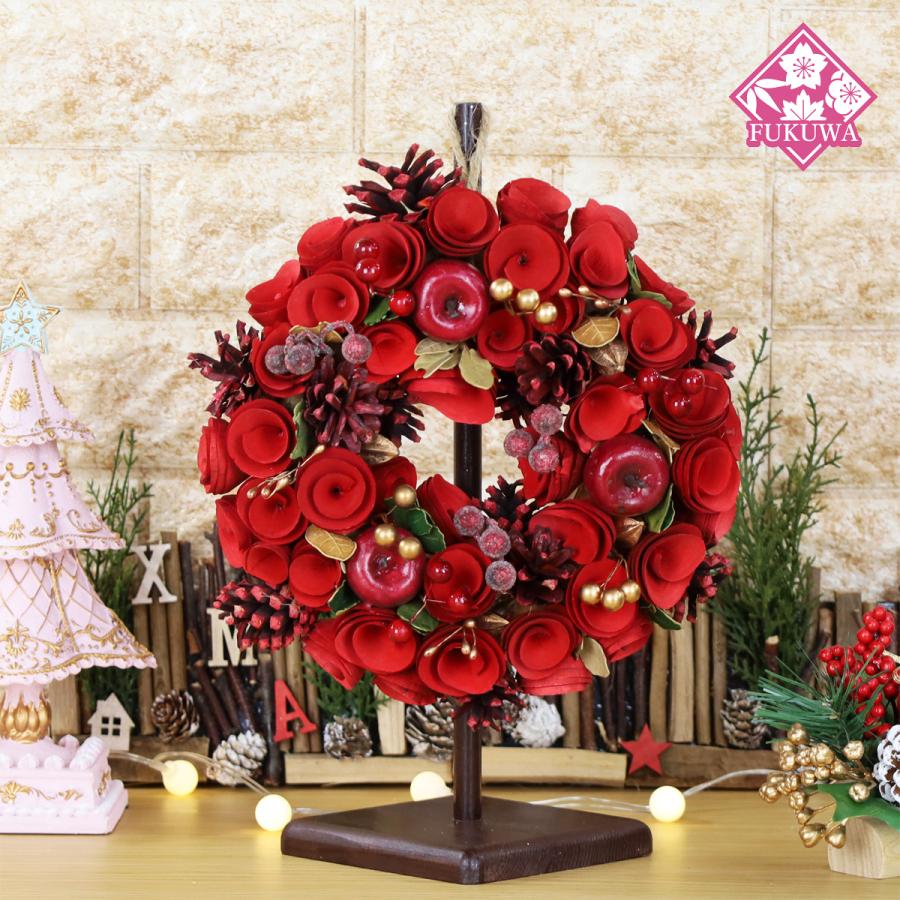 クリスマスリース 飾り (Wreath Red-GoldBerry Leaf S リース スタンド