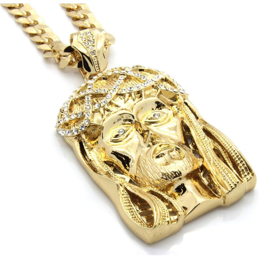 並行輸入品】メンズ ゴールドトーン 大きな王冠ジーザスペンダント 30
