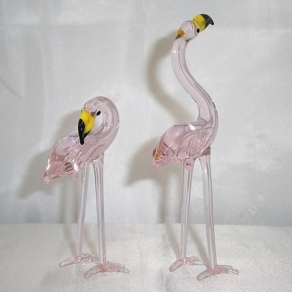 ガラス細工 鳥 インテリア雑貨 ミニチュア 置物【二羽のフラミンゴ