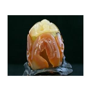 瑪瑙 メノウ 置物 パワーストーン 天然石 風水 如意＆ヒキュウモチーフ