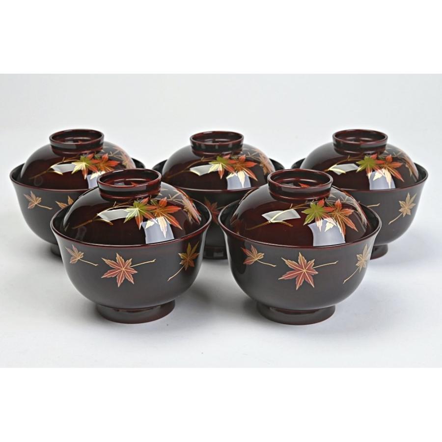 勝雲作 輪島塗 紅葉蒔絵 秋 吸物椀 五客 平野優雅堂 極上本堅地製造