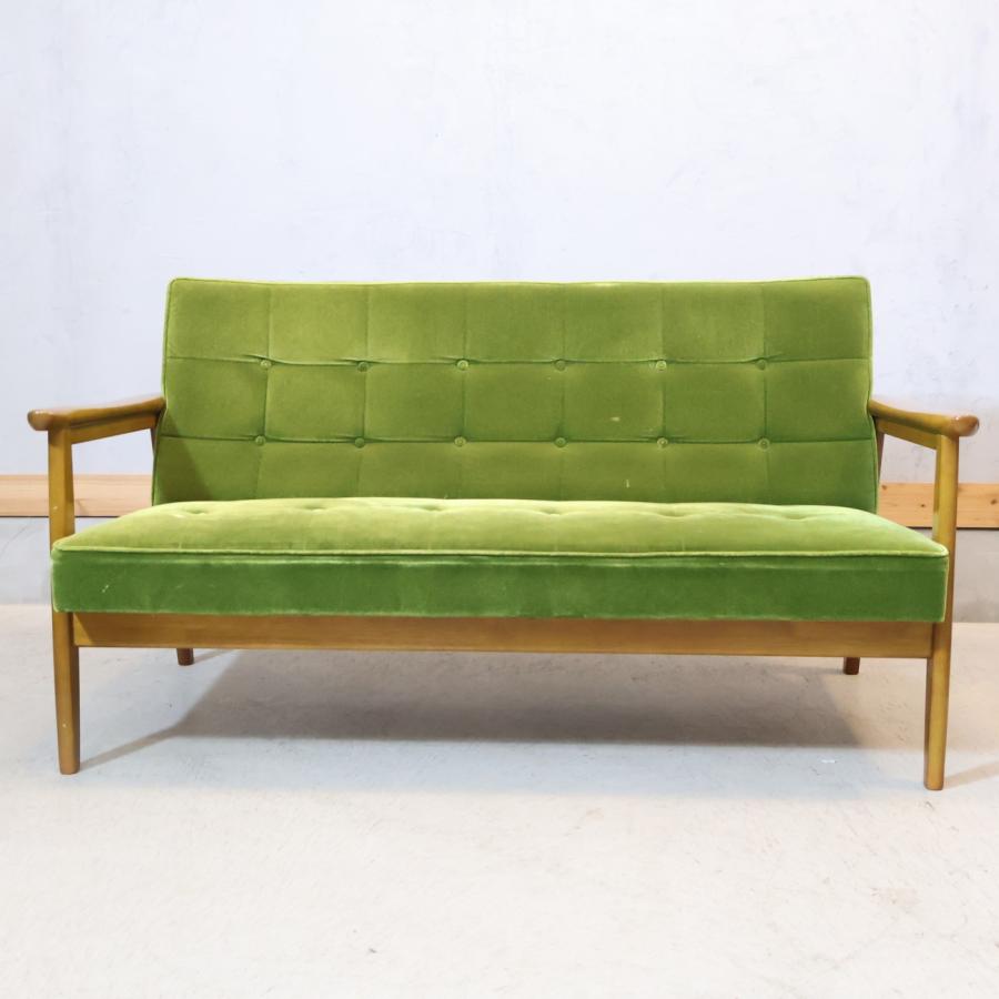 Karimoku カリモク60 モケットグリーン Kチェアー2シーター レトロ