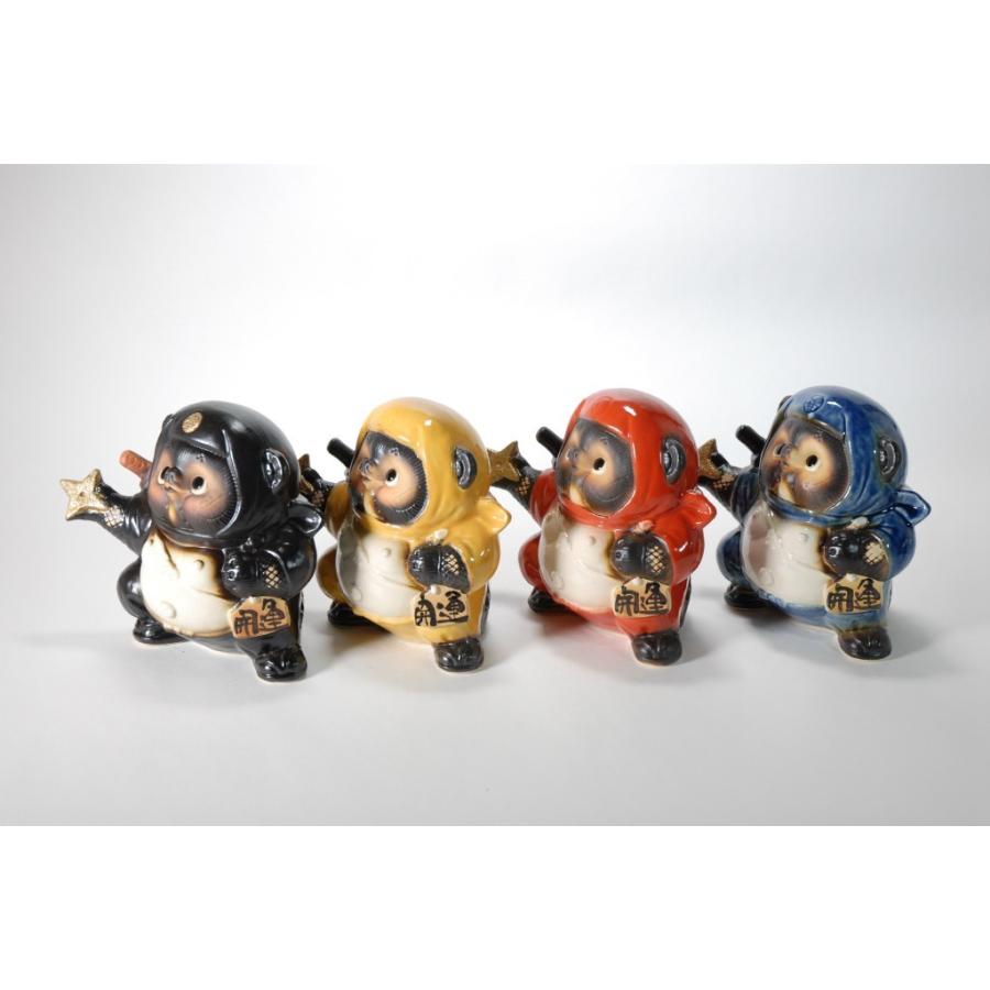 忍者狸 青 5号 （手裏剣） （信楽焼・たぬき・オブジェ・置物・忍者