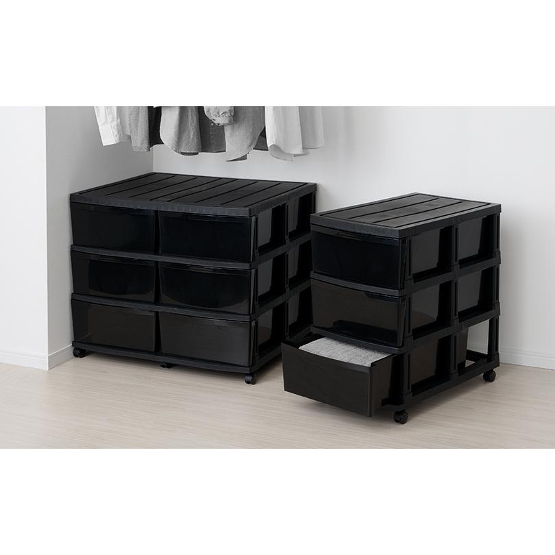 JEJアステージ チェスト 3段 ロング 奥行68cm 黒 ブラック おしゃれ