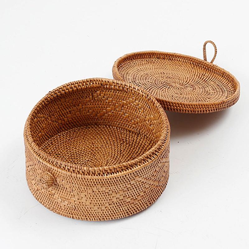 丸型蓋付バスケット アタ雑貨 バリ島 エスニックインテリア 収納かご