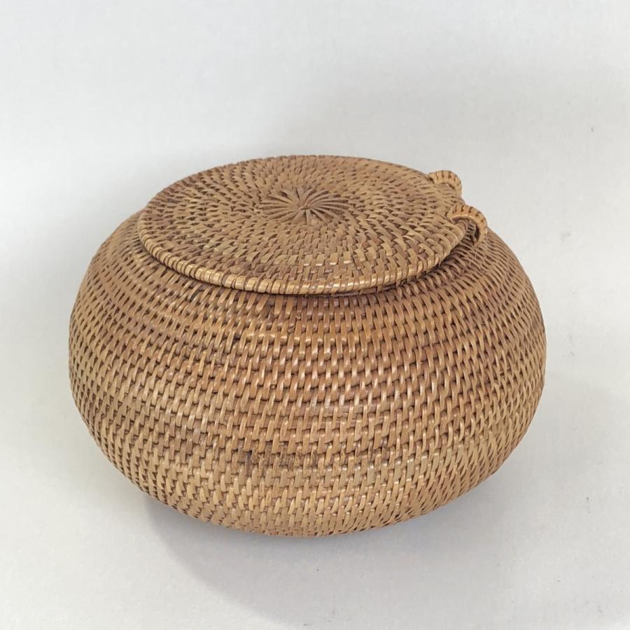 直径15cm)アタ雑貨 バリ島 フタ付 収納かご 小物入れ 丸型バスケット