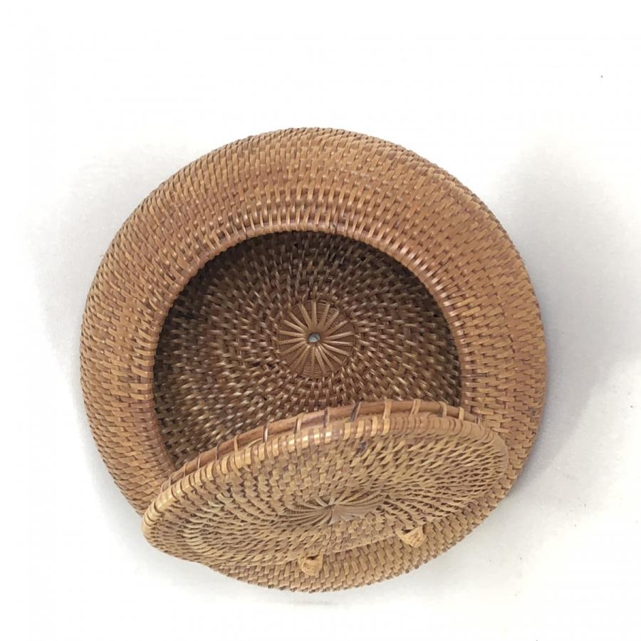 直径15cm)アタ雑貨 バリ島 フタ付 収納かご 小物入れ 丸型バスケット