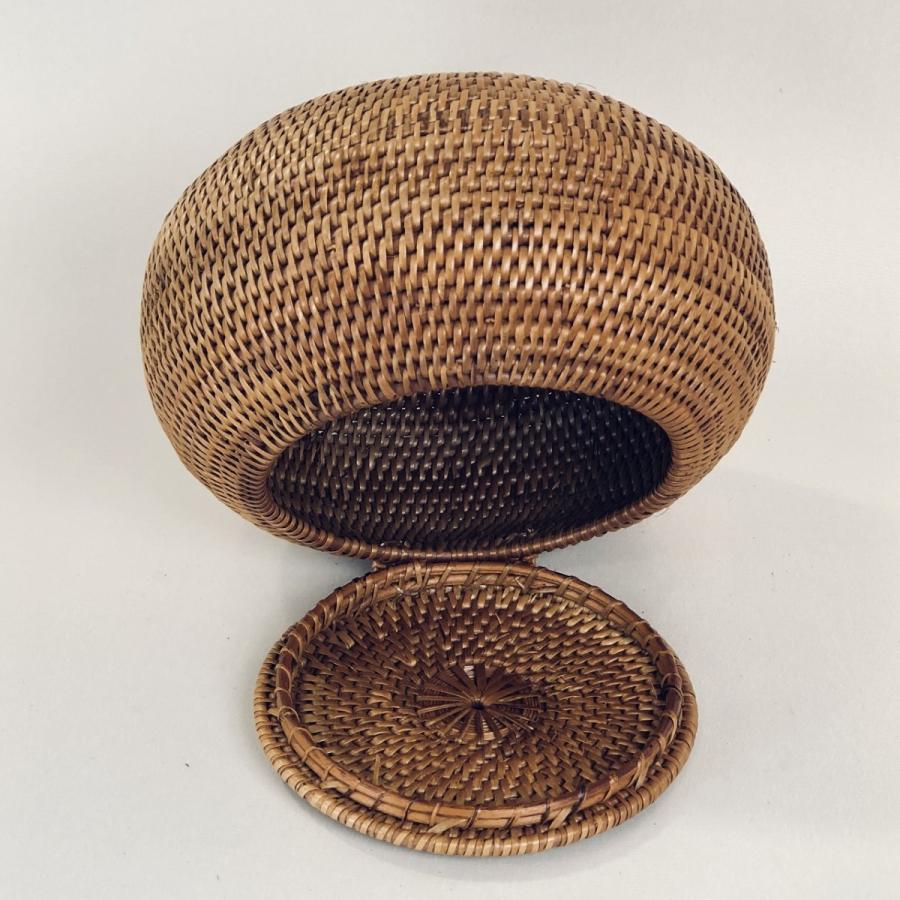 直径15cm)アタ雑貨 バリ島 フタ付 収納かご 小物入れ 丸型バスケット