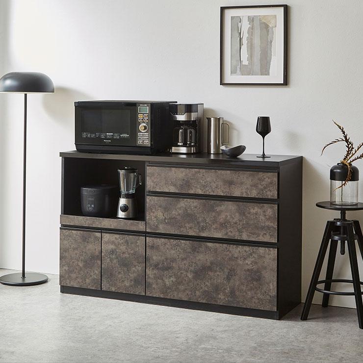 KAGUCOCO 食器棚 ロータイプ キッチンカウンター 140 レンジ台 収納